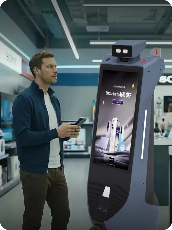 advertising robot assistant in electronics retail