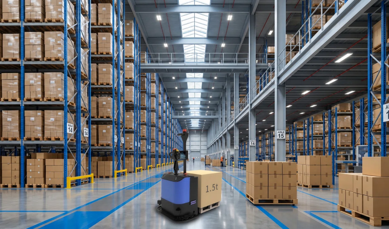 forklift robot at warehouse