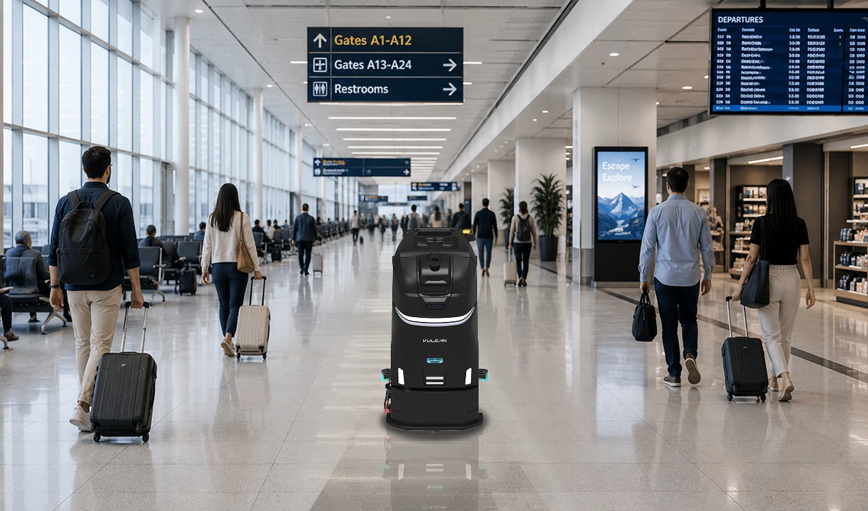 heavy-duty cleaning robot at airport