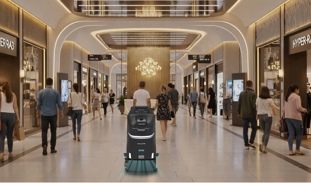 heavy-duty cleaning robot at mall