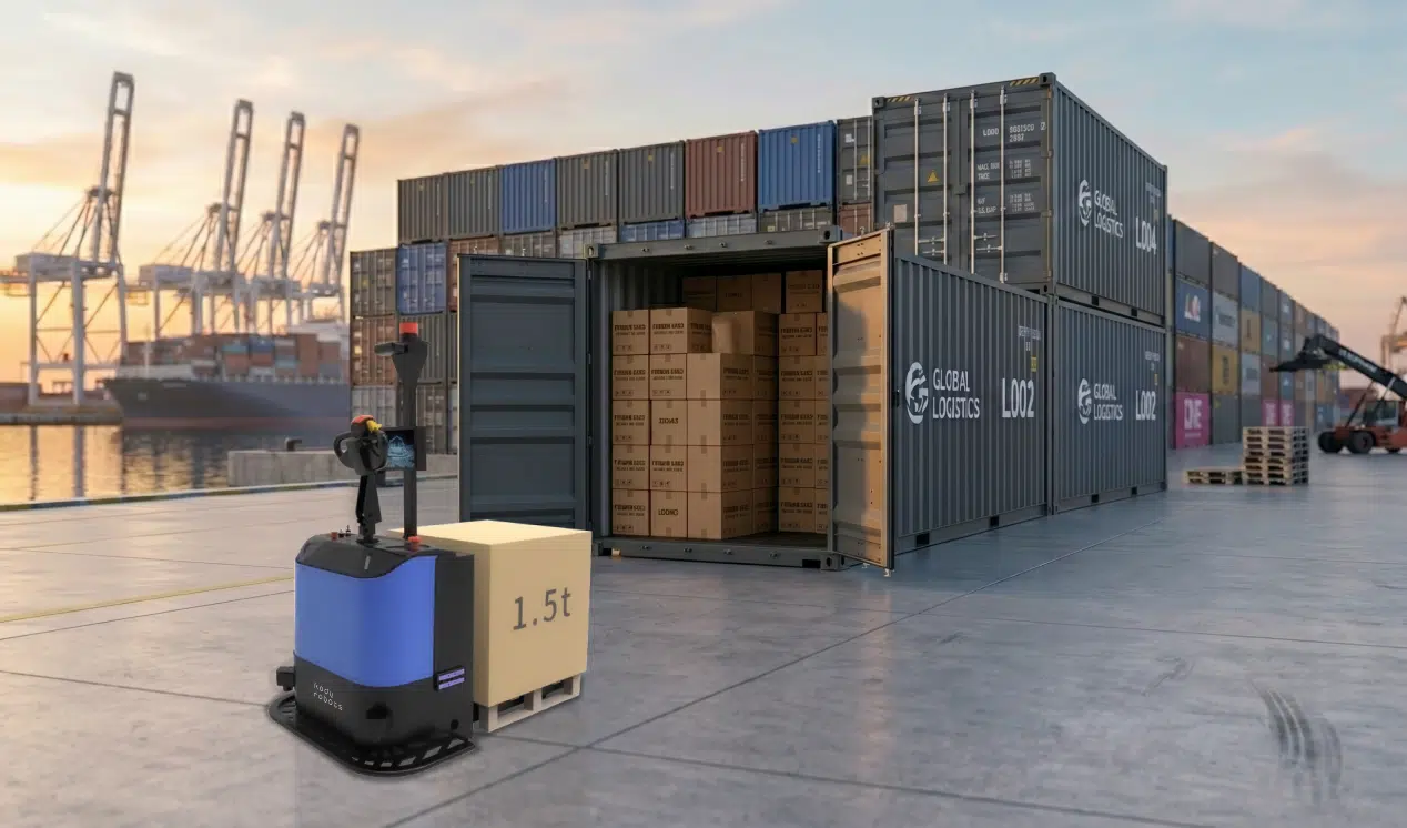 autonomous forklift robot at logistics
