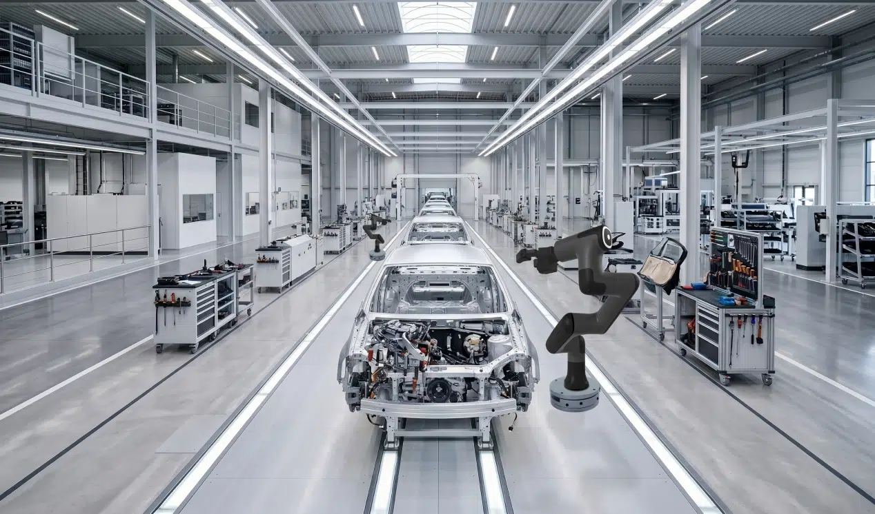 industrial robotic arm at logistics