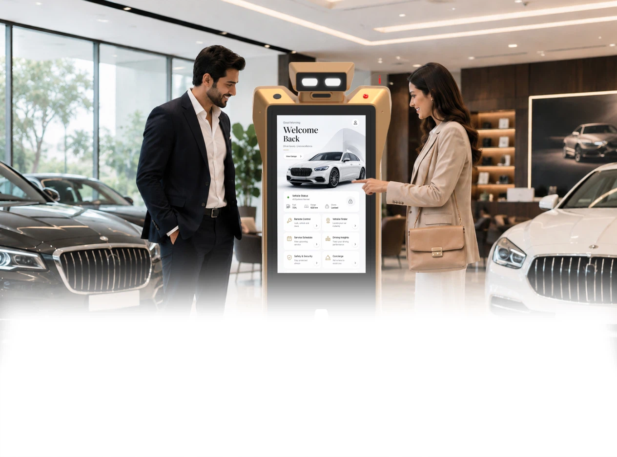 al robot assistant in luxury car showroom