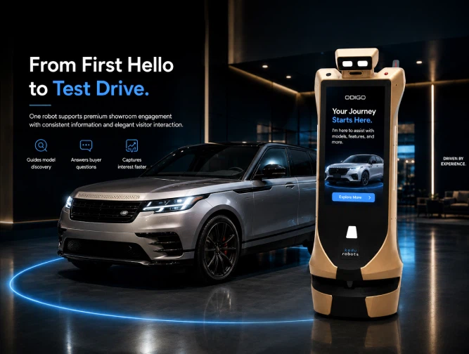 odigo at luxury car showroom robot