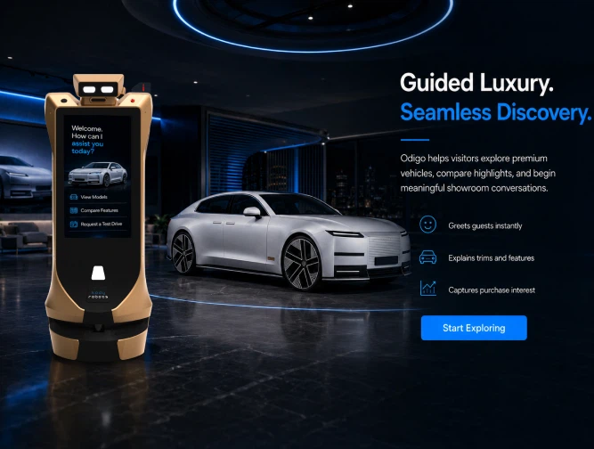 odigo in luxury car showroom robot