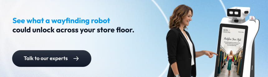how does a wayfinding robot work in a retail store