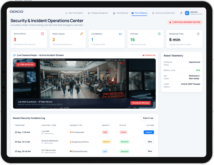 security and incident alerts odigo dashboard